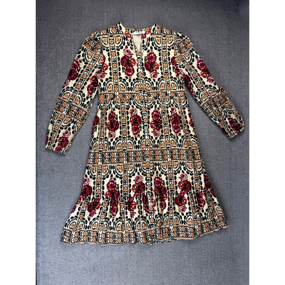 A Loves A Dress Girls XL Floral Tiered Midi Cottage Boho Button Front‎ Cotton